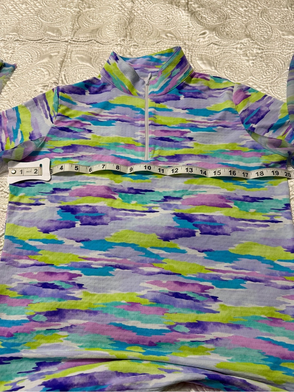 IBKUL Pastel Watercolor Quarter-Zip Pullover in Blue, Purple, Green, Pink - Picture 5 of 8